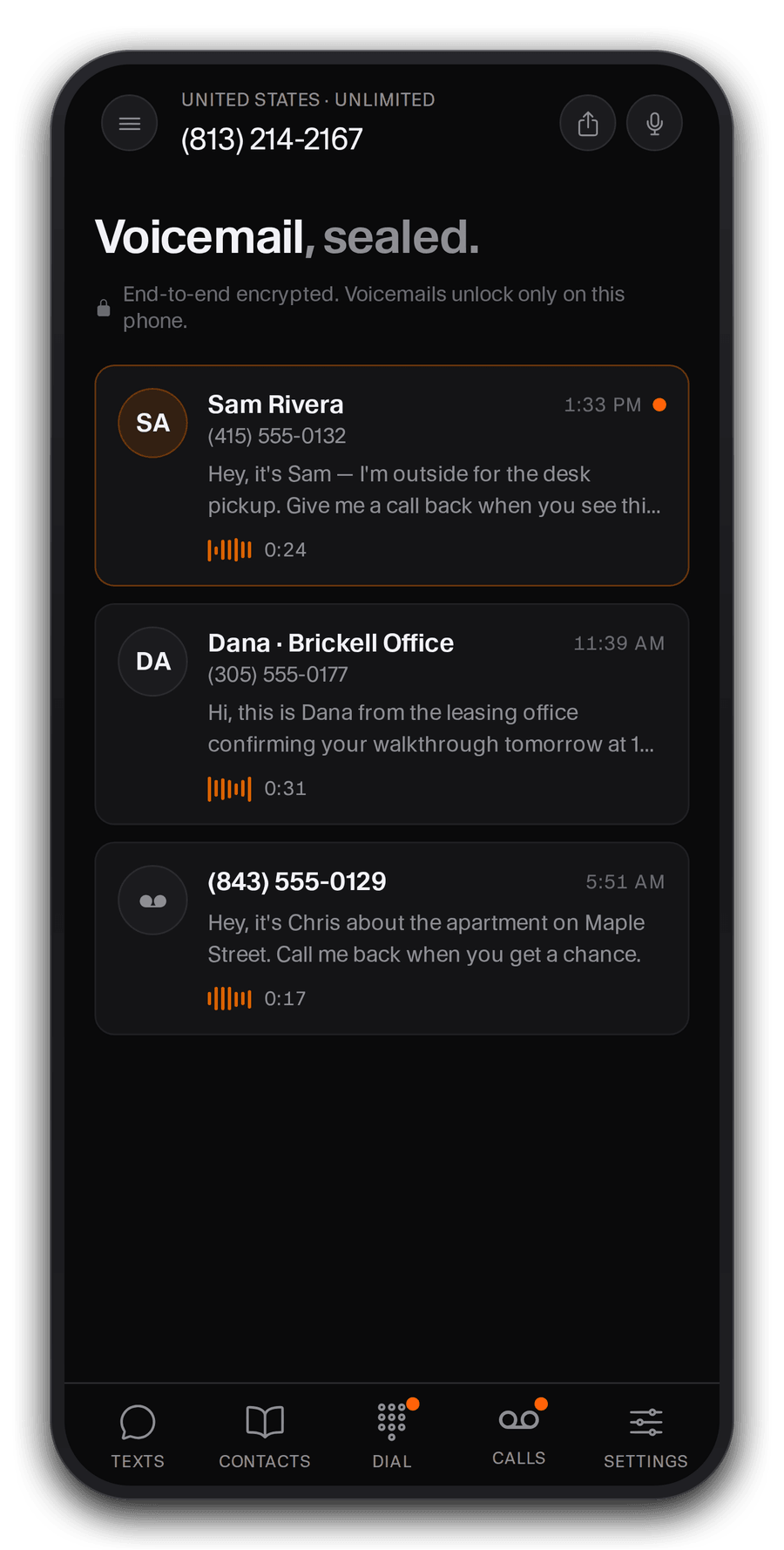 Ghost app encrypted voicemail inbox
